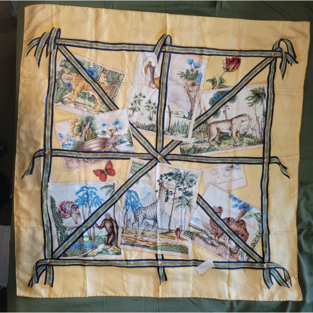 Gucci Yellow and Multicolor 100% Silk Scarf NWT